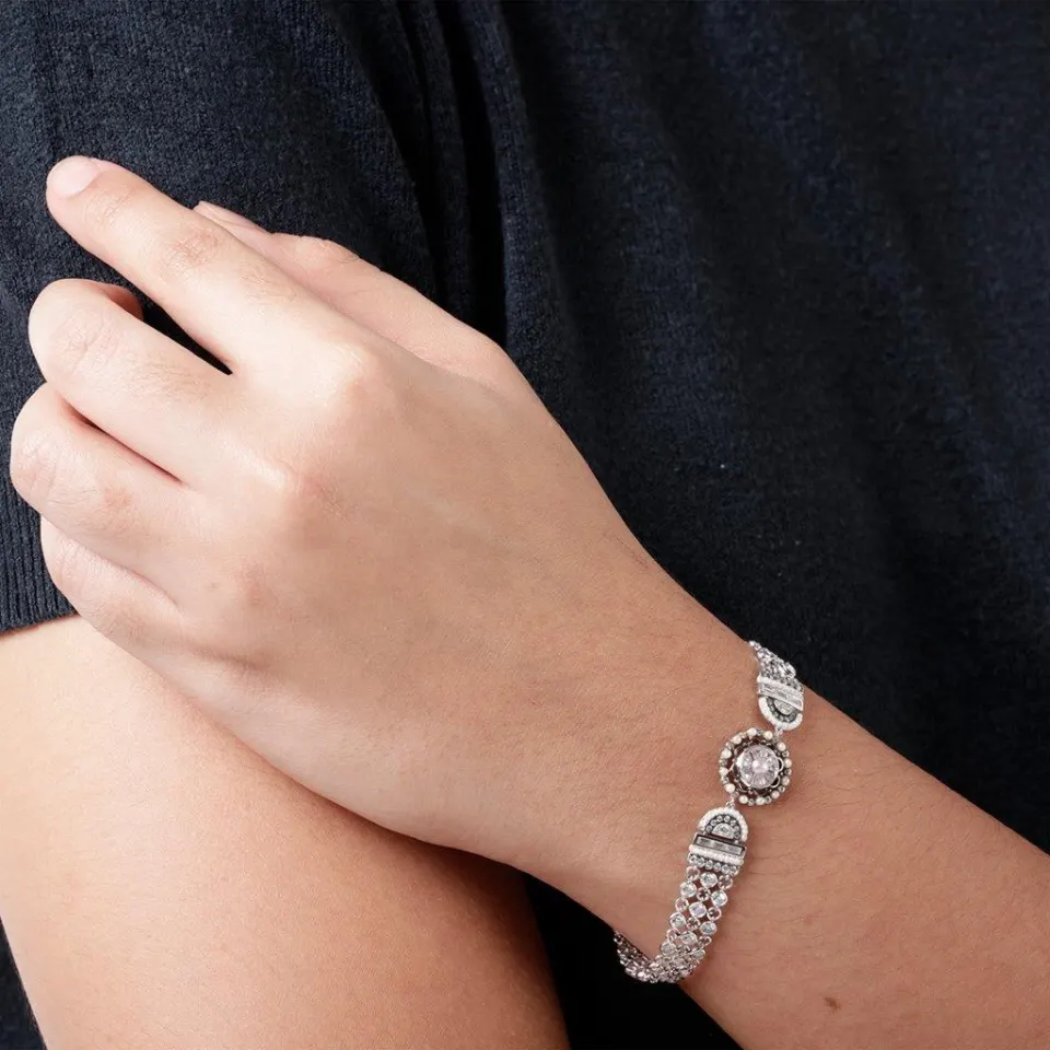 Art Deco Style Bracelet with Diamonds & Pearls , image 4