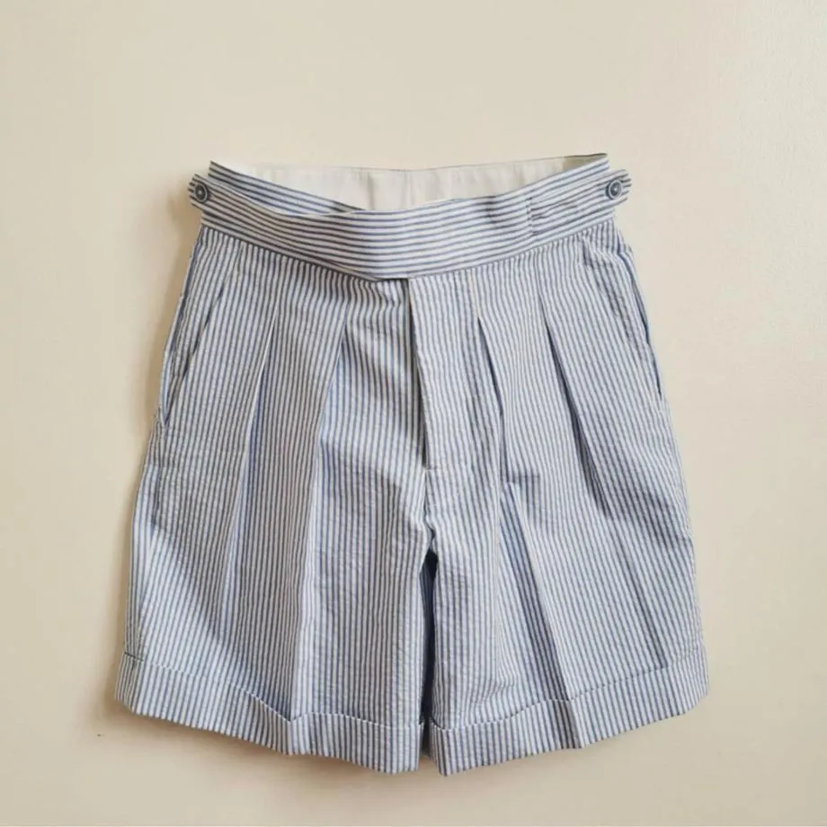 Porma Shorts (Blue Cotton Seersucker), image 1
