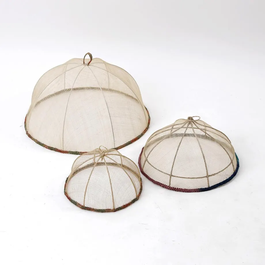 Round Sinamay Wired Food Cover with Centipede Trim on Base, image 2