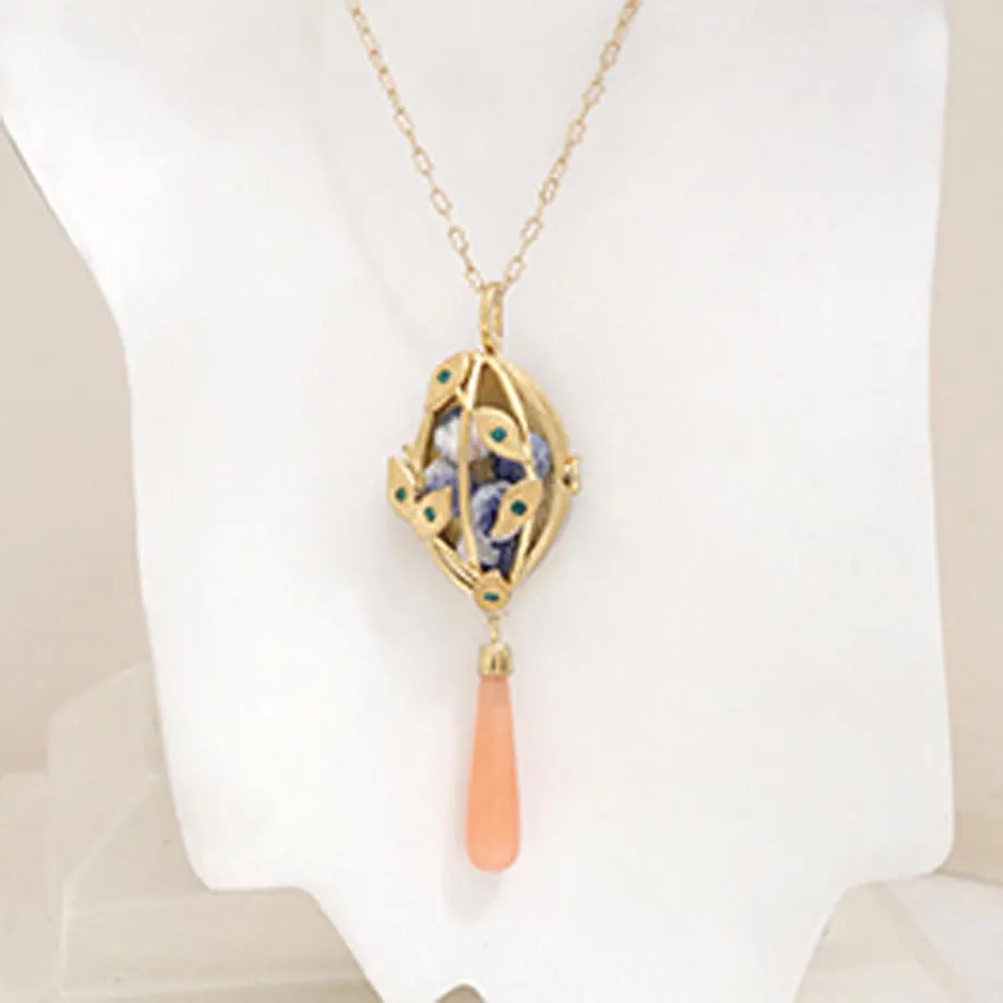 Gazebo Locket with Lava Stones, Green Agates & Lavander Jade Pendant, image 1