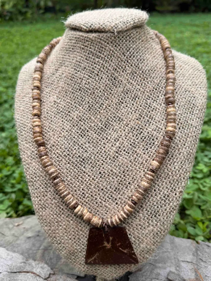 Geometrix Collection: Prism - Trapezoid Base Pendant & Coconut Tiger Bead Strand, image 1