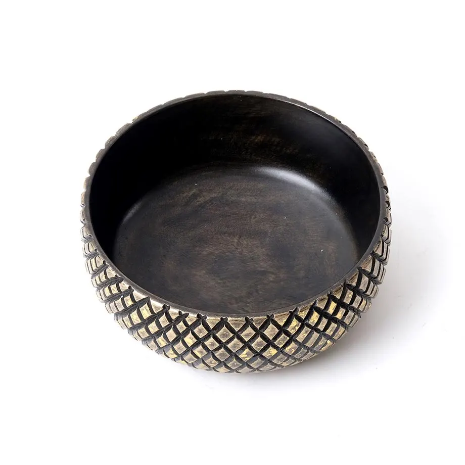 AMB20-005 Round bowl with carvings and gold design, image 2