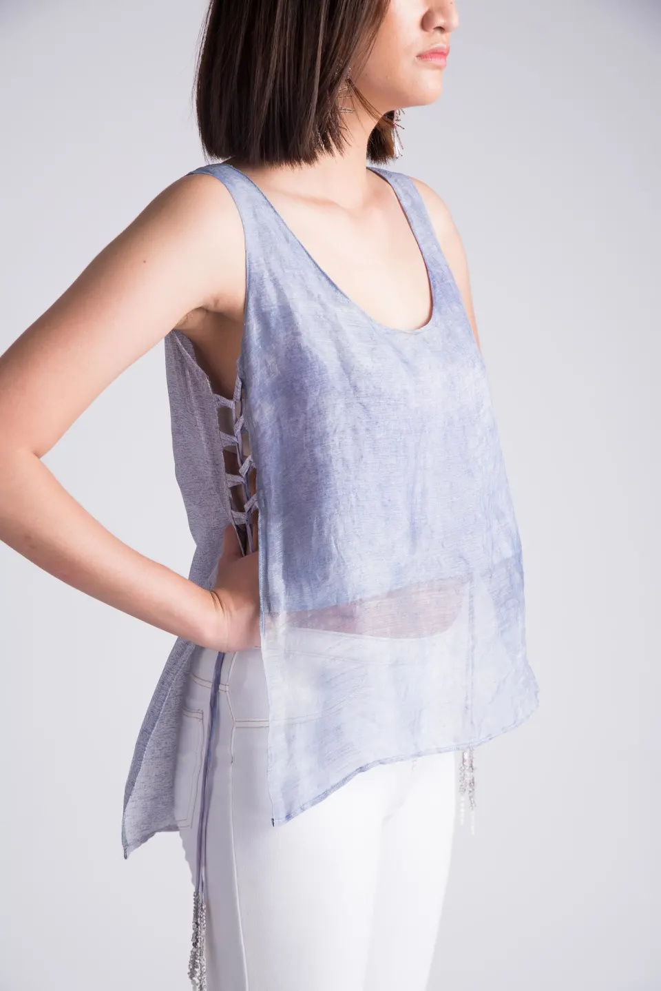 Painting Clouds Pineapple-Silk Apron Top / Indigo-medium, image 1