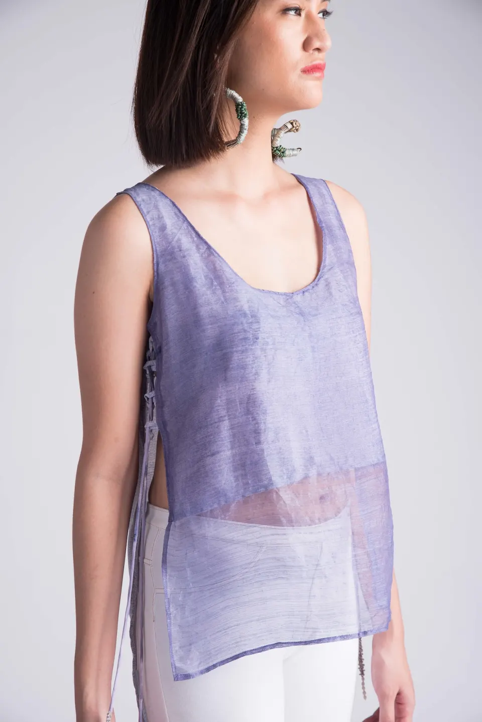 Painting Clouds Pineapple-Silk Apron Top / Indigo-dark, image 1