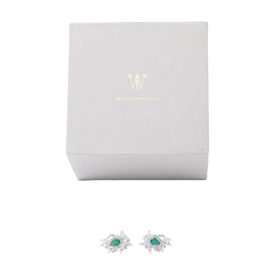 Zambian Pear Emerald and Diamond Clip Studs, image 2