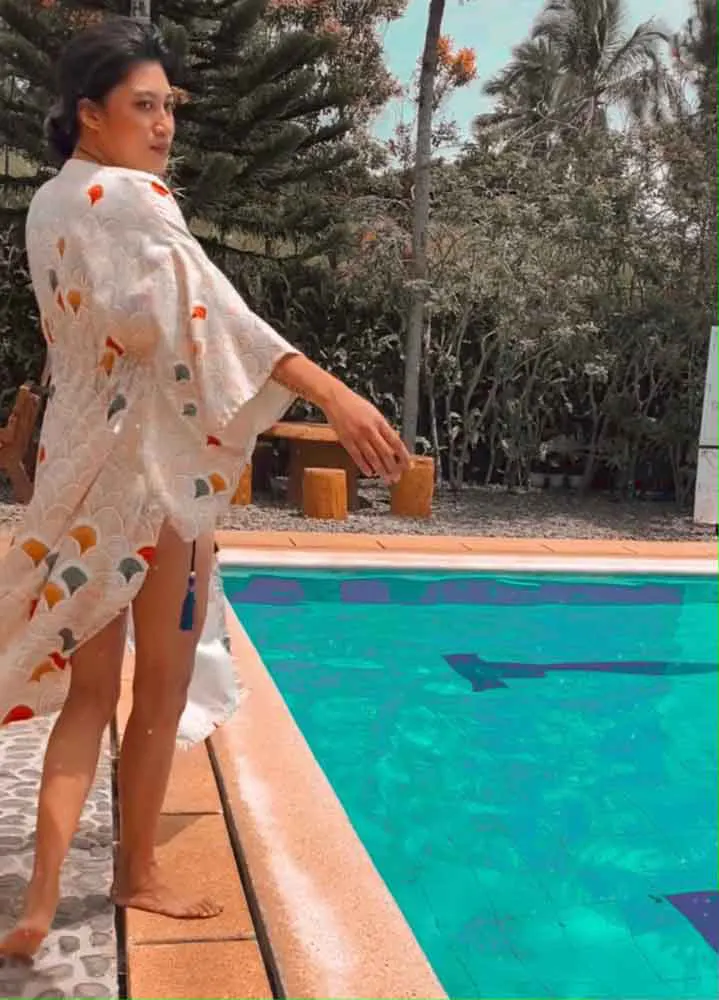 Geometric White Kimono Cover up Dress, image 1