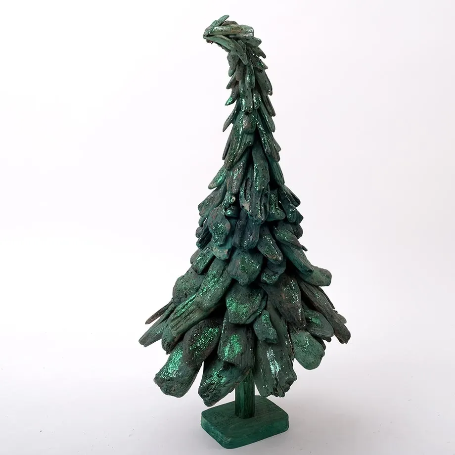 S/2 Bending Green Tree with Green Glitters, image 1