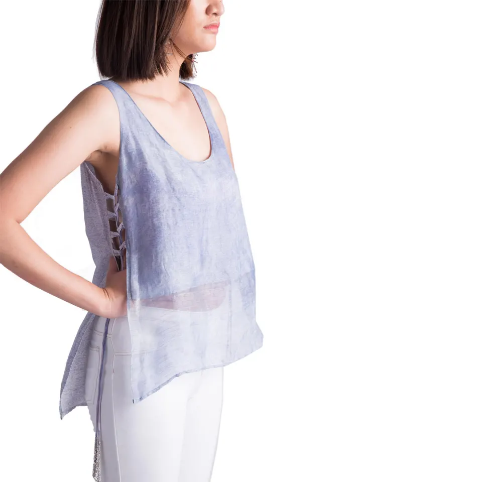 Painting Clouds Pineapple-Silk Apron Top / Indigo-medium, image 2