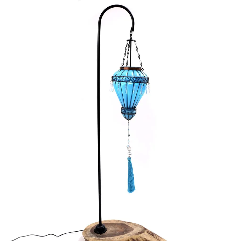 Cone Shaped Blown Glass Large Lamp with 7 Footer Stand on Raw Old trunk , image 1