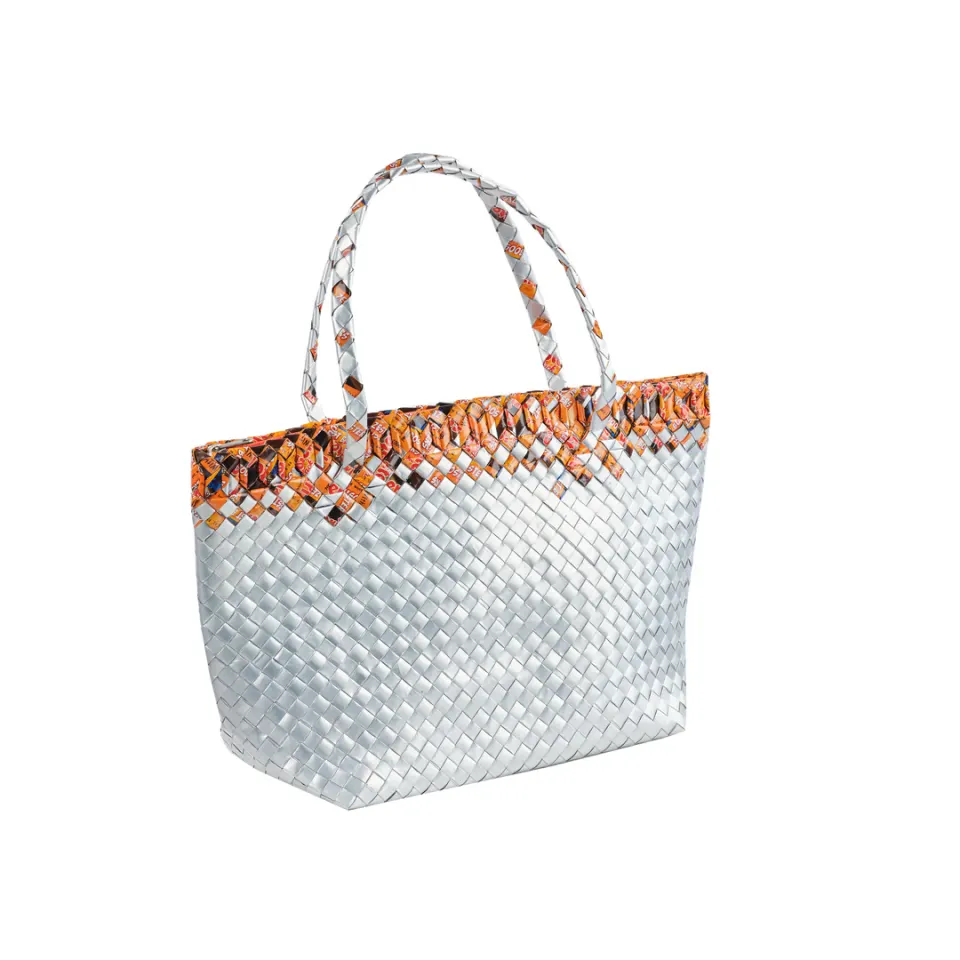 Silver woven tote, image 2