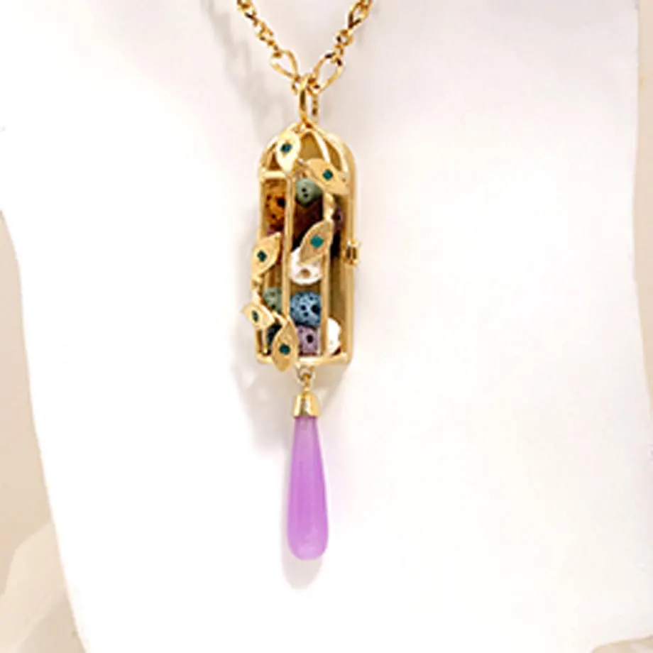 Hawla Locket with Lava Stones, Green Agates & Light Orange Jade Pendant, image 2