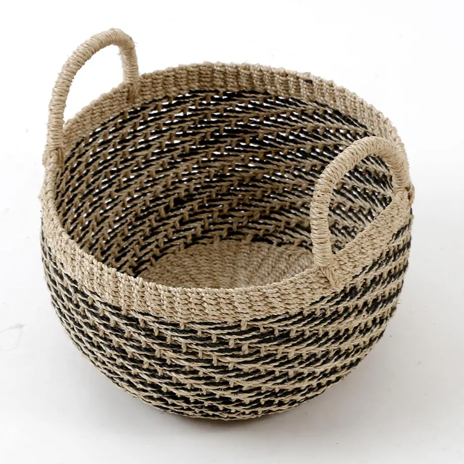Round bulging Tahiti Basket with Self Ear Handle, Double diagonal design, image 1