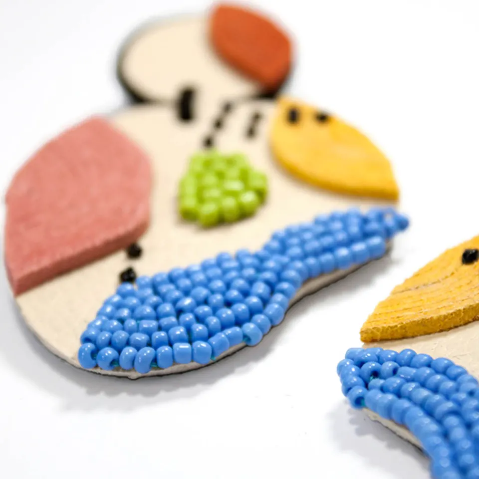 "Aviv" Hand beaded Leather Clip On Earrings, image 3