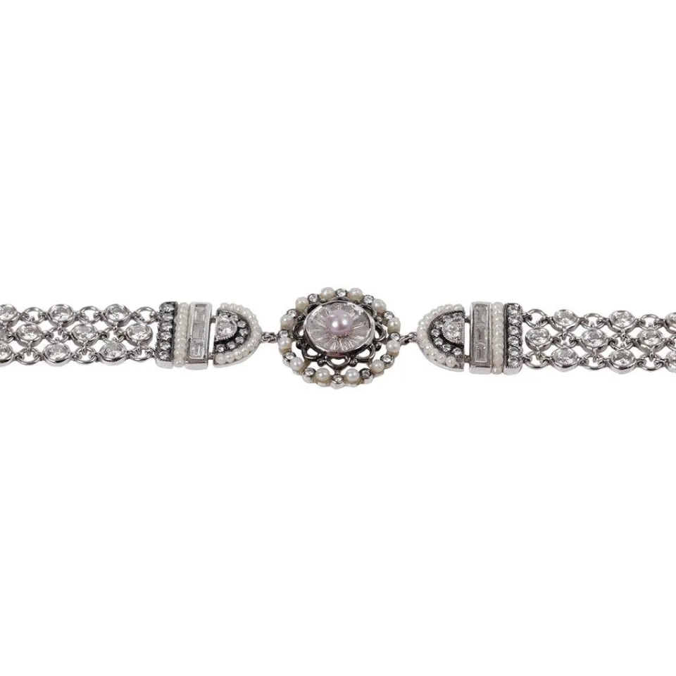 Art Deco Style Bracelet with Diamonds & Pearls , image 3