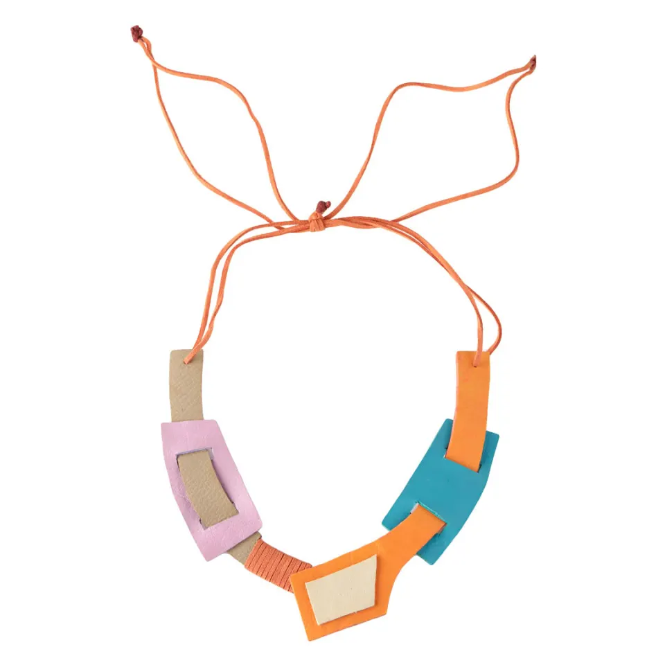 "Jiyu" In Royal Orange Leather Statement Neckpiece, image 1