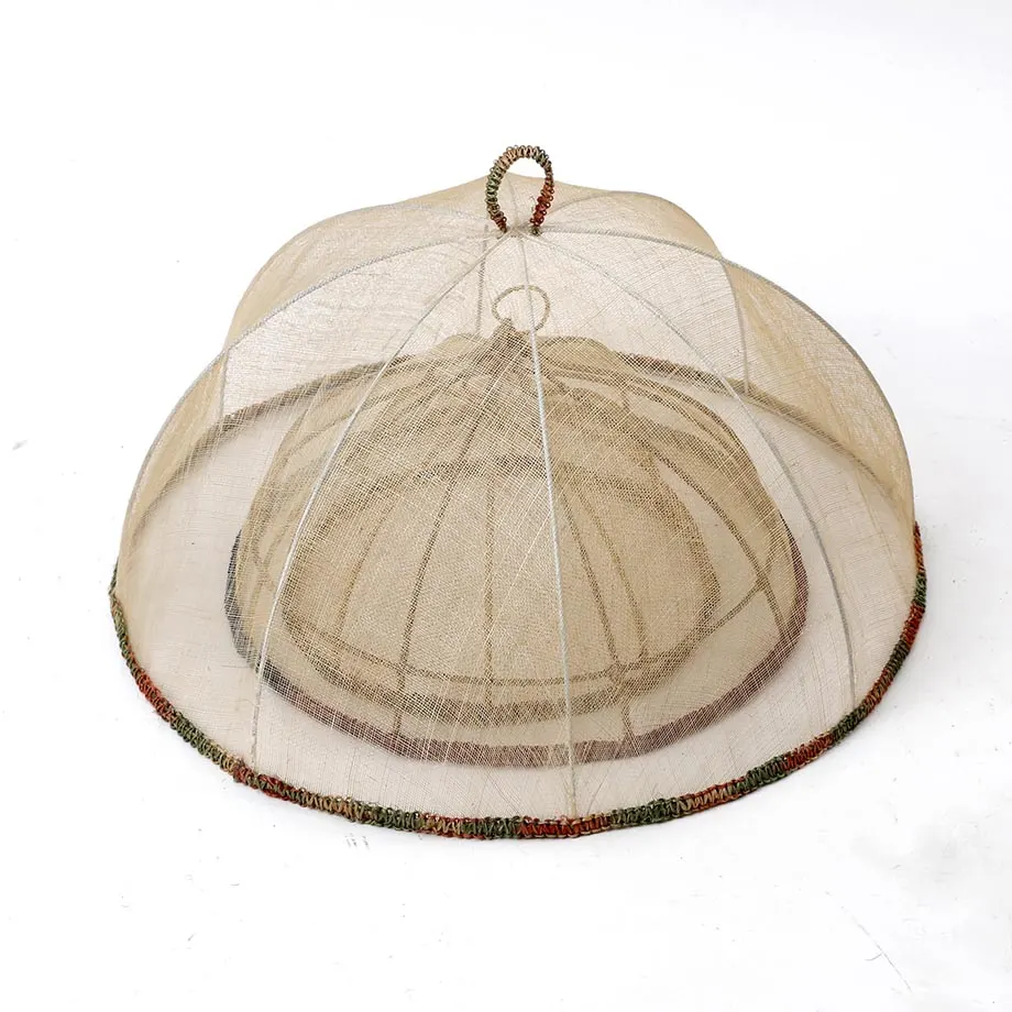 Round Sinamay Wired Food Cover with Centipede Trim on Base, image 3
