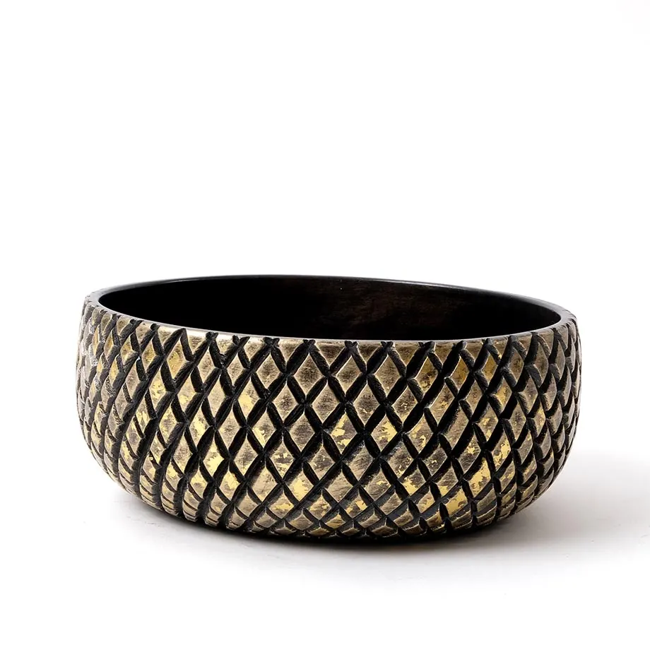 AMB20-005 Round bowl with carvings and gold design, image 1