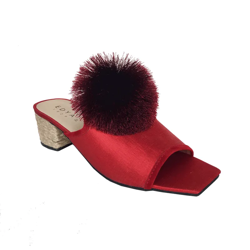 POM POM MID HEELED MULE-RED, image 3