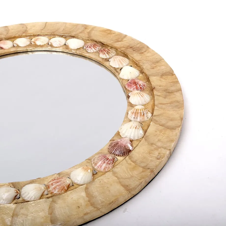 Smoked Capiz Round Mirror Frame with Pecten Fallium Shells, image 1