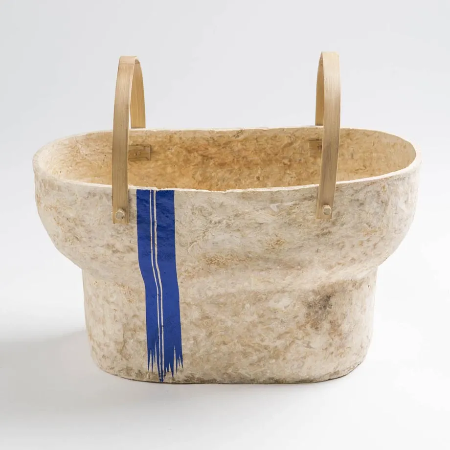 Paper Clay Vase (Natural with Blue Strip Double), image 5