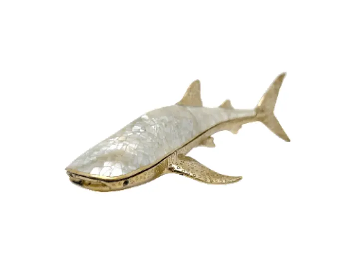BRASS SHARK WITH SHELL INLAY (SMALL)