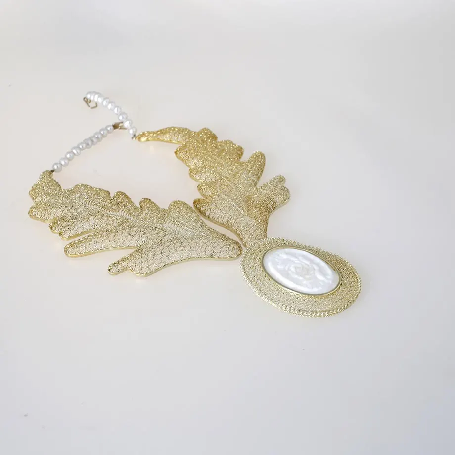 Oak Filigree Necklace with Mother of Pearl Cameo, image 1