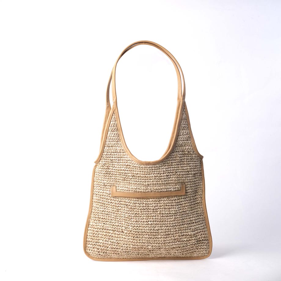 CROCHET RAFFIA WITH LEATHER PIPING by LARONE ARTISANS / HABI HOME