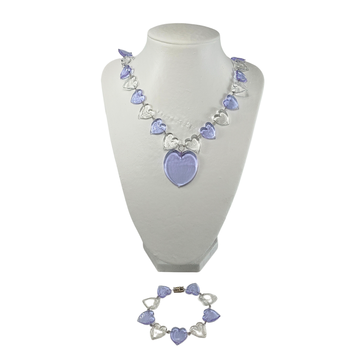 LIMAN GLASS SOLID HEART PENDANT, BIG HEART NECKLACE BRACELET SET (LAVENDER) by LIMAN GLASS