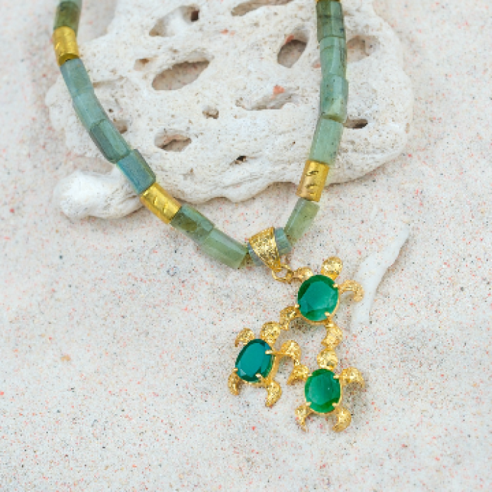 Sea Turtle Necklace with Deep Green Crystals in Sterling Silver – Ron  George Jewelers