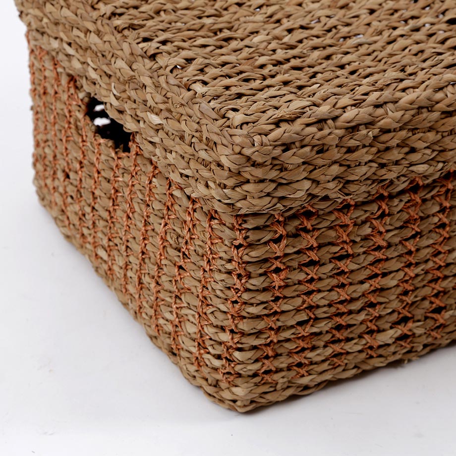 RECTANGULAR BROWNGRASS / ABACA TWINE CHEST BOX WITH LID by SHELMED