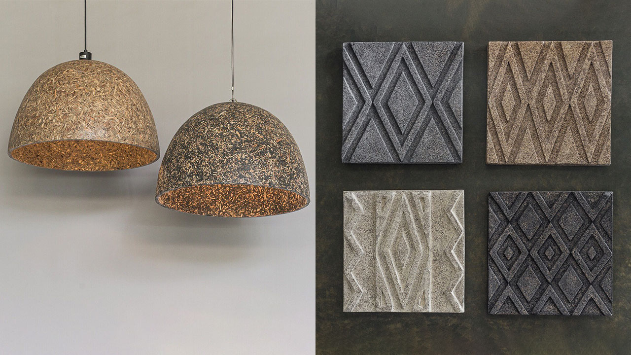 Naturescast can be applied to any surface for an organic yet structured finish. (Left: Lighting. Right: Wall decor)